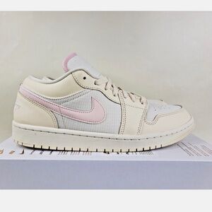 Nike Women's Air Jordan 1 Low SE Beige and Pink Sneakers